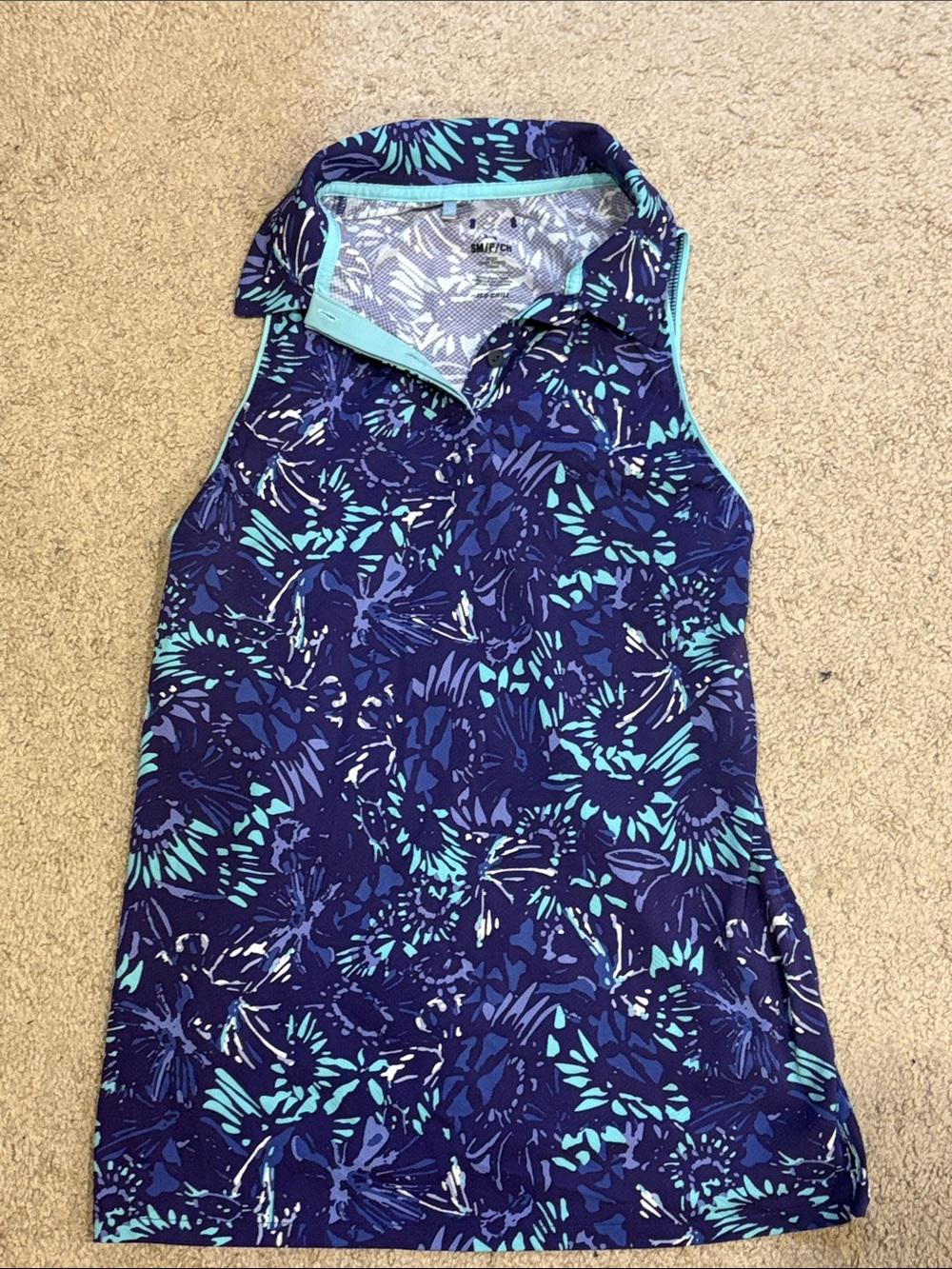 Under Armour Golf Sleeveless Navy Floral Polo Top - Mint Trim